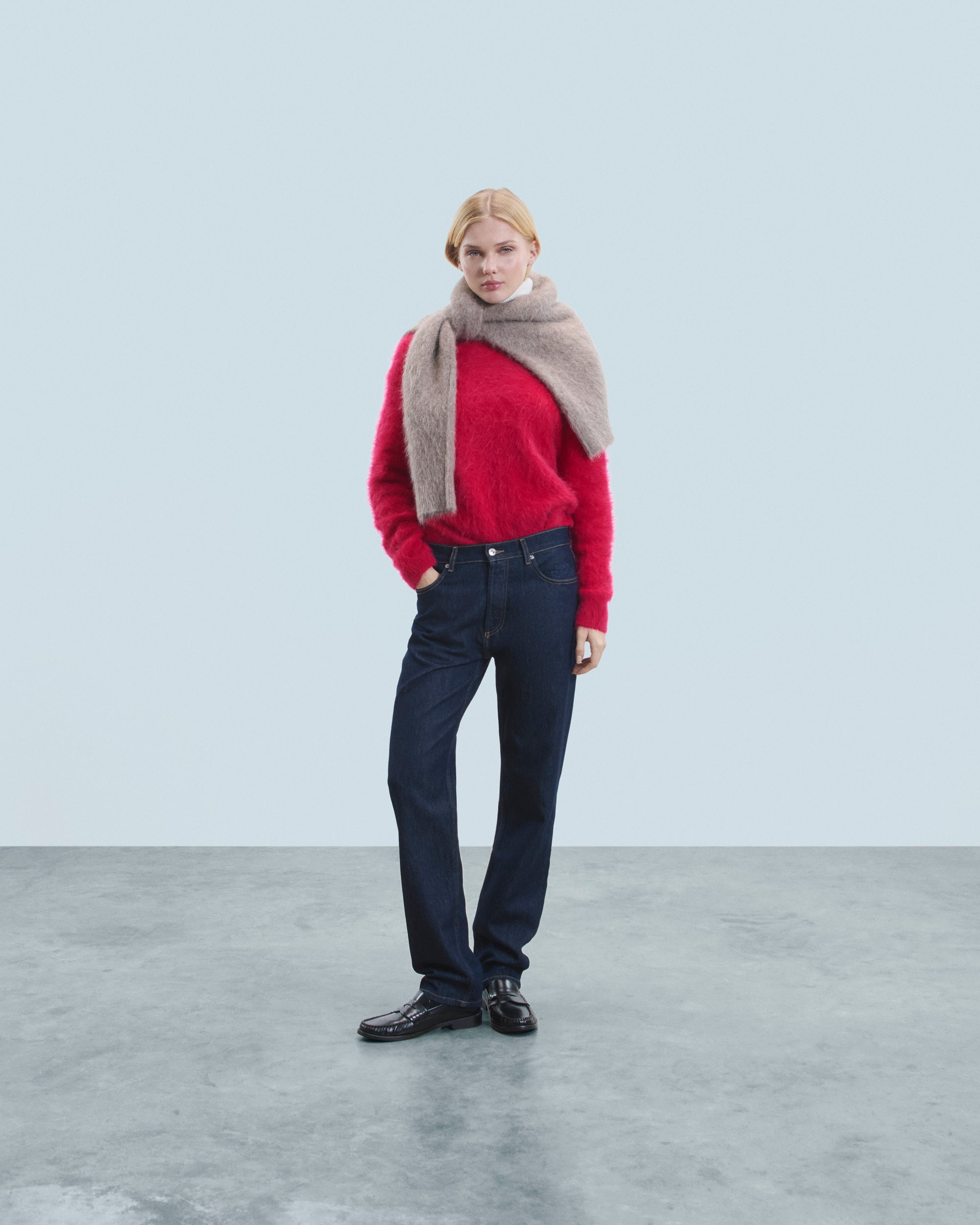PINK MOULINE / NEW / QTY : 60 / Pull Col Rond Alpaga - Pink Mouline
