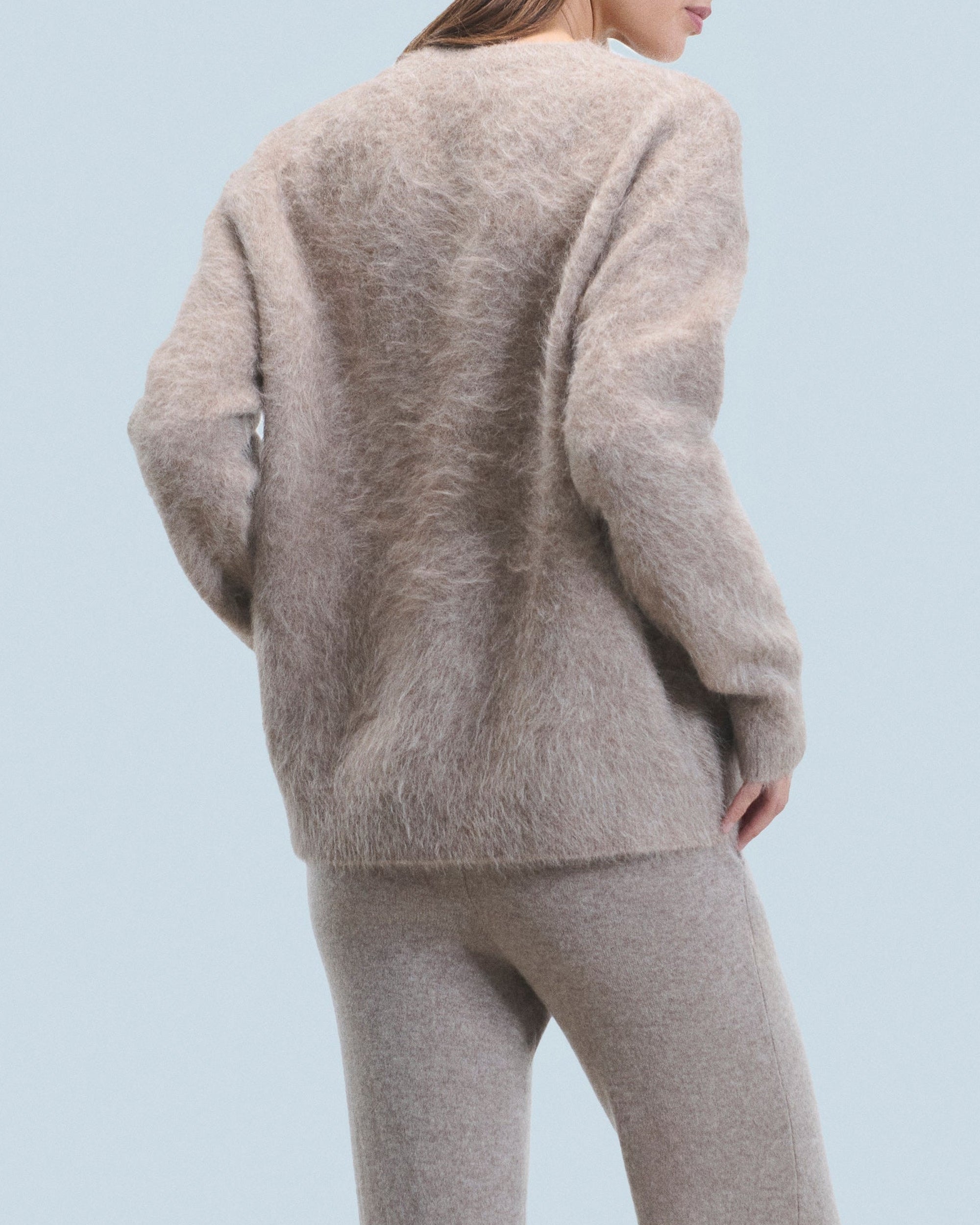 Pull à col rond en alpaga - Taupe Chiné