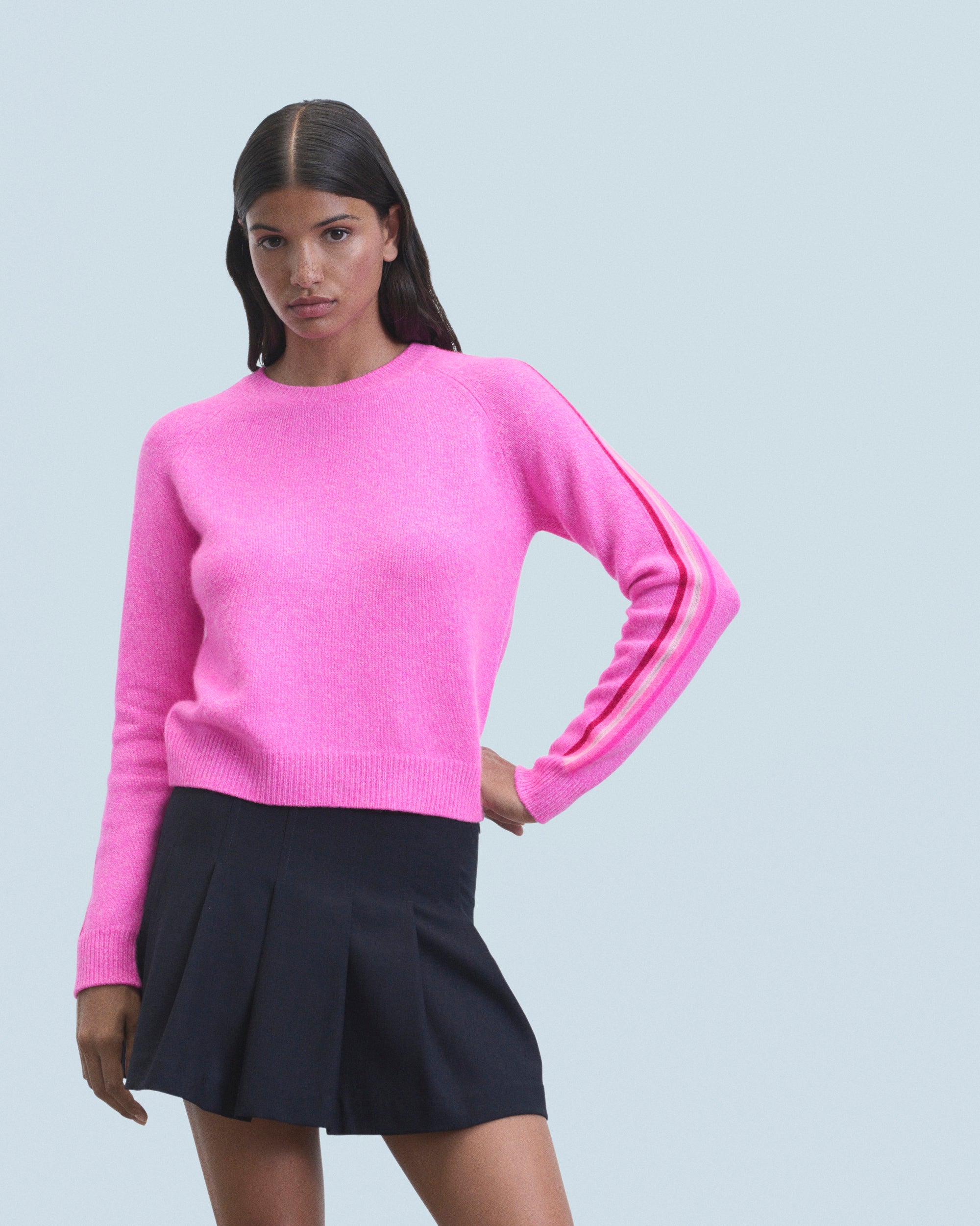 PINK MOULINE / NEW / QTY : 7 / Pull Col Rond - Pink Mouline