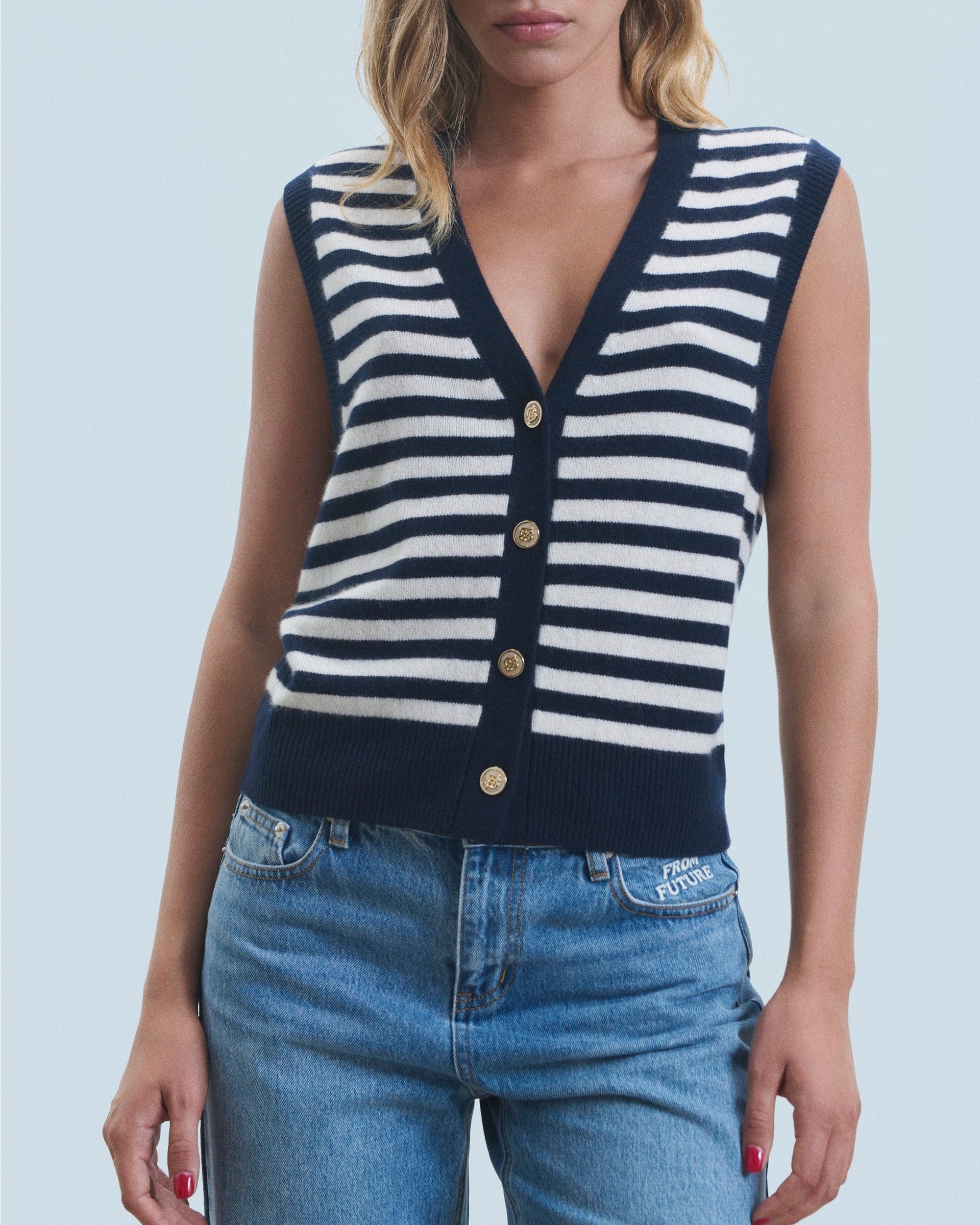 Pull sans manches en cachemire - Navy