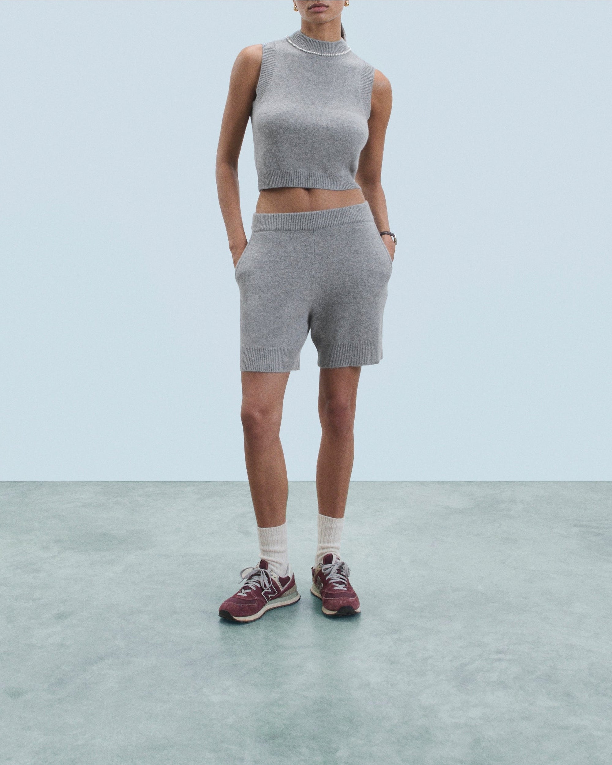 Pull sans manche Perles à L'encolure en cachemire - Gris Chiné Foncé