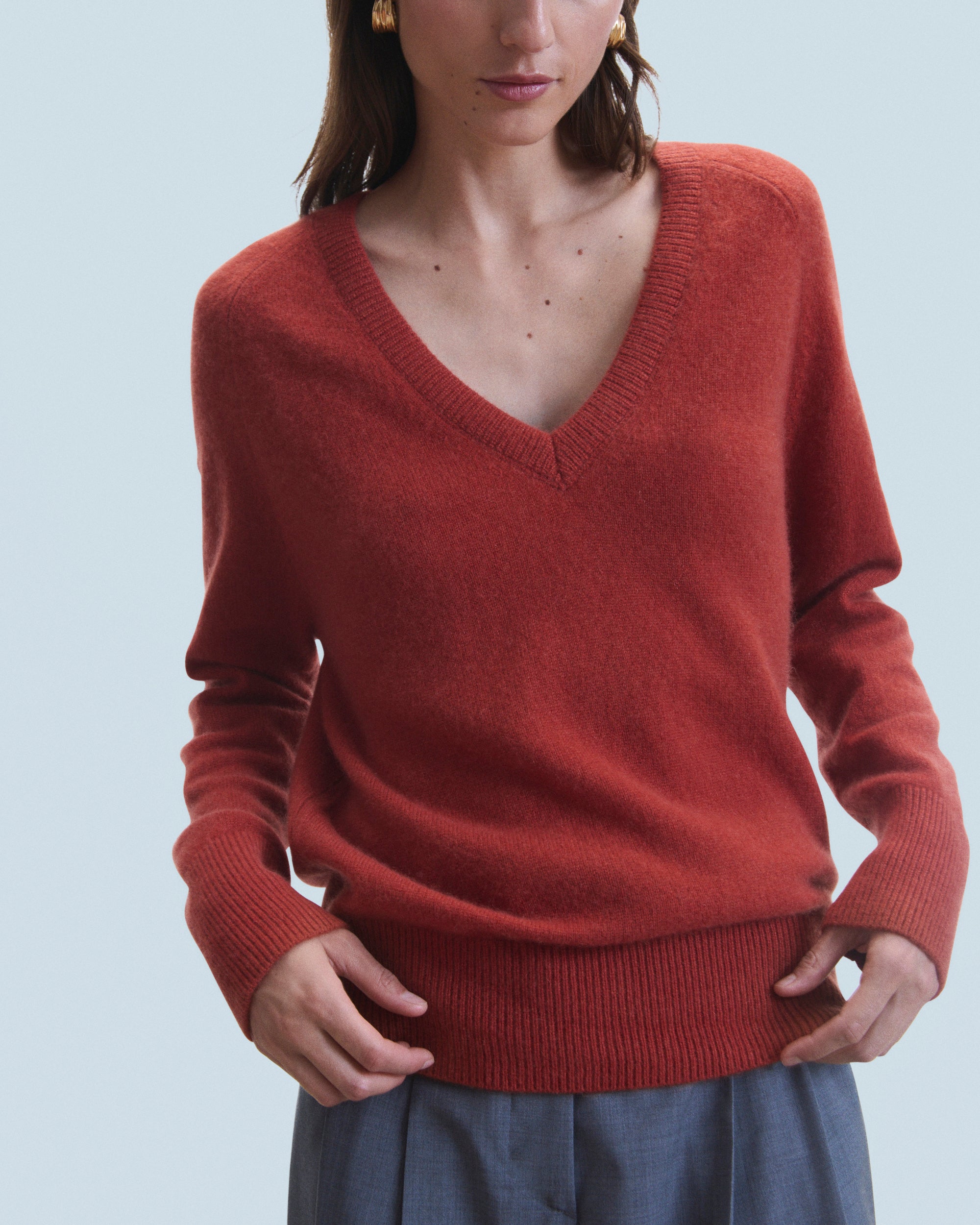 TERRACOTTA / NEW / QTY : 30 / Pull Col V Oversize Léger - Terracotta