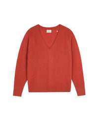 Pull oversize à col V en cachemire - Terracotta