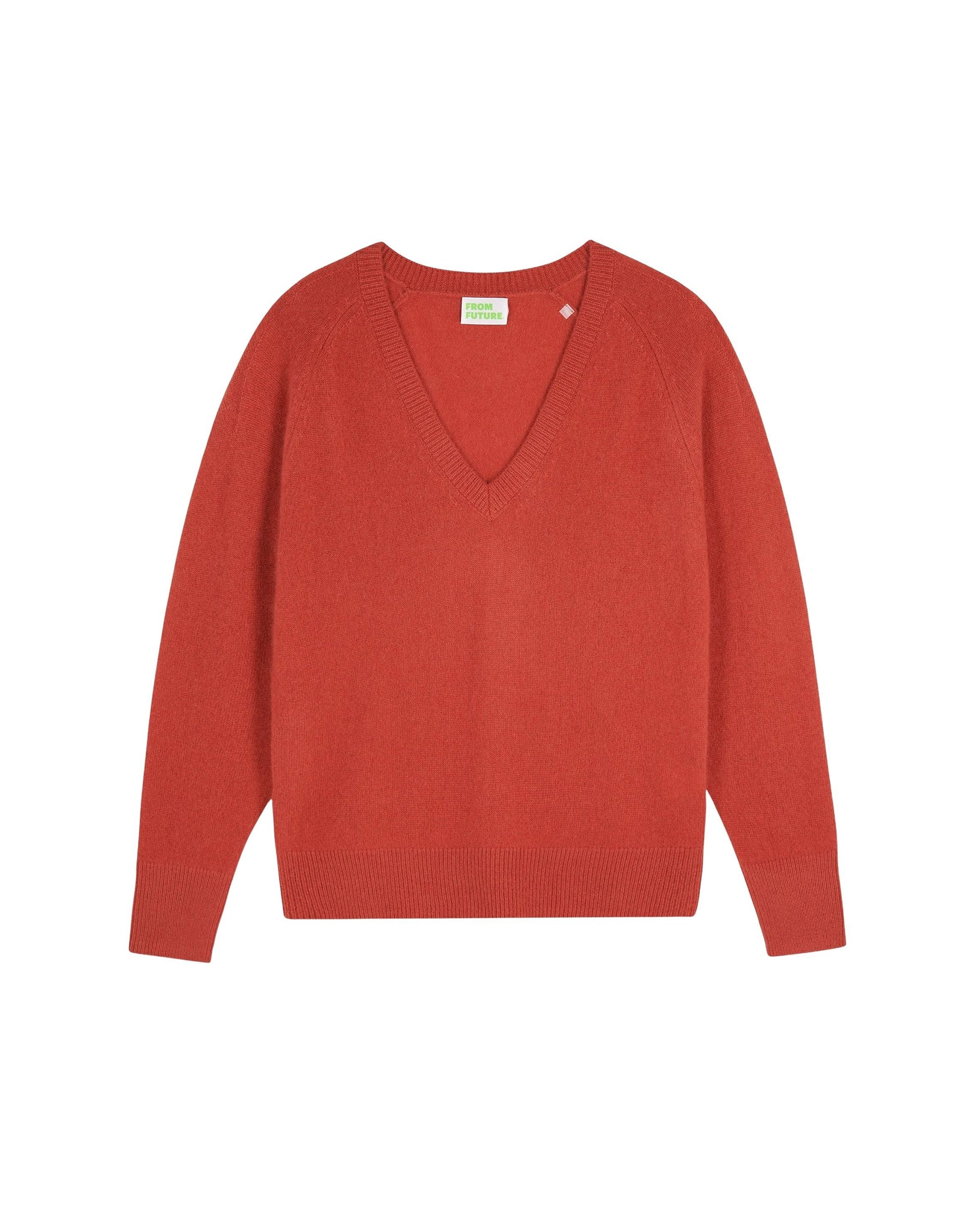 Pull oversize à col V en cachemire - Terracotta