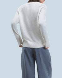 Pull oversize à col V en cachemire - Ecru Chiné