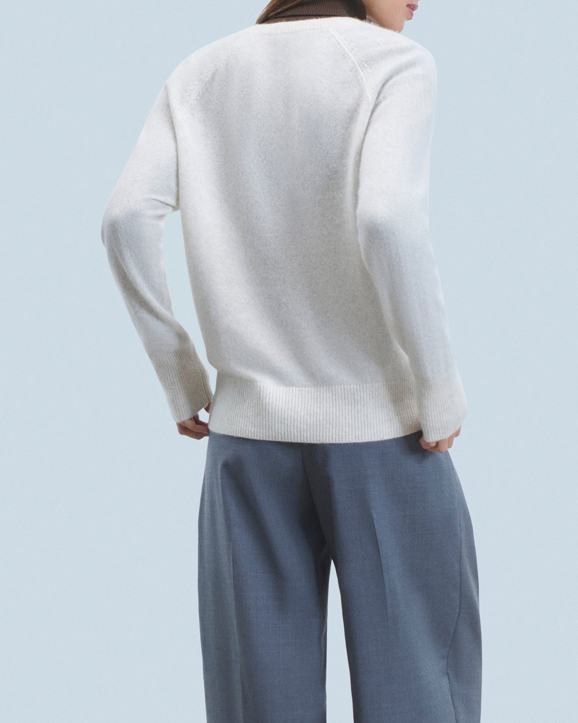 Pull oversize à col V en cachemire - Ecru Chiné