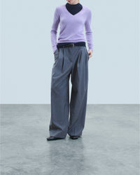 Basic cashmere V-neck jumper - Lilac Mouline