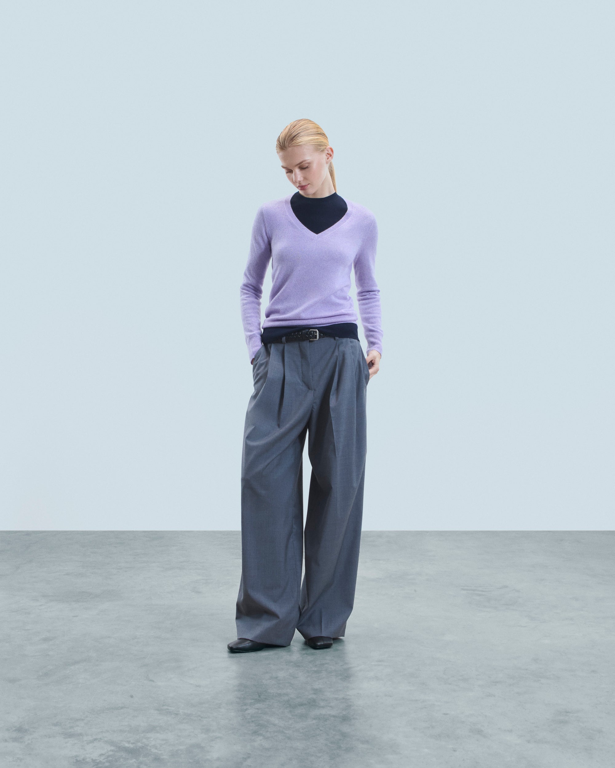 LILAC MOULINE / DJV / QTY : 14 / Pull Col V Basique - Lilac Mouline