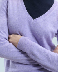 LILAC MOULINE / DJV / QTY : 14 / Pull Col V Basique - Lilac Mouline