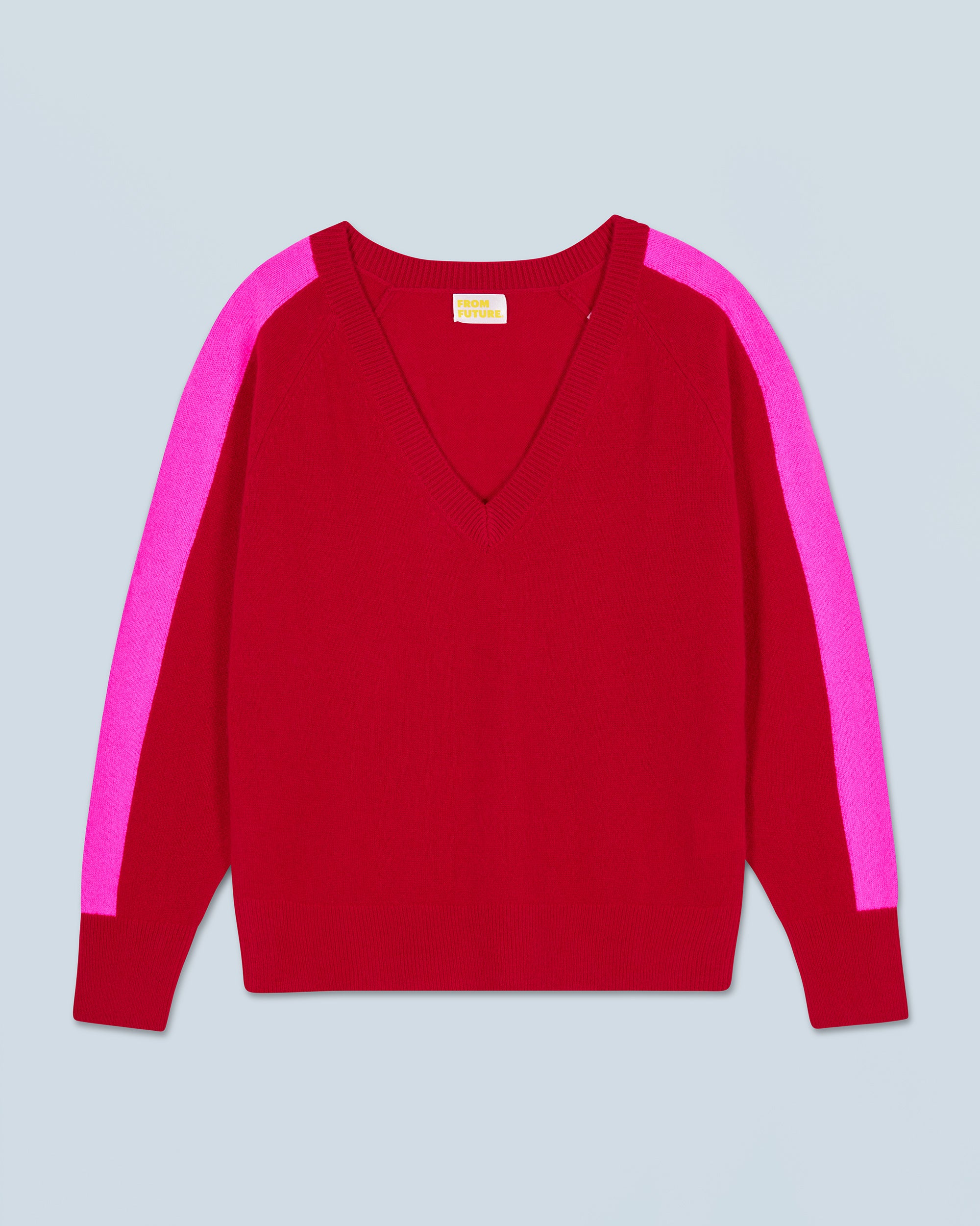 DARK RED / NEW / QTY : 6 / Pull Col V Oversize Bandes Bicolore Léger - Dark Red
