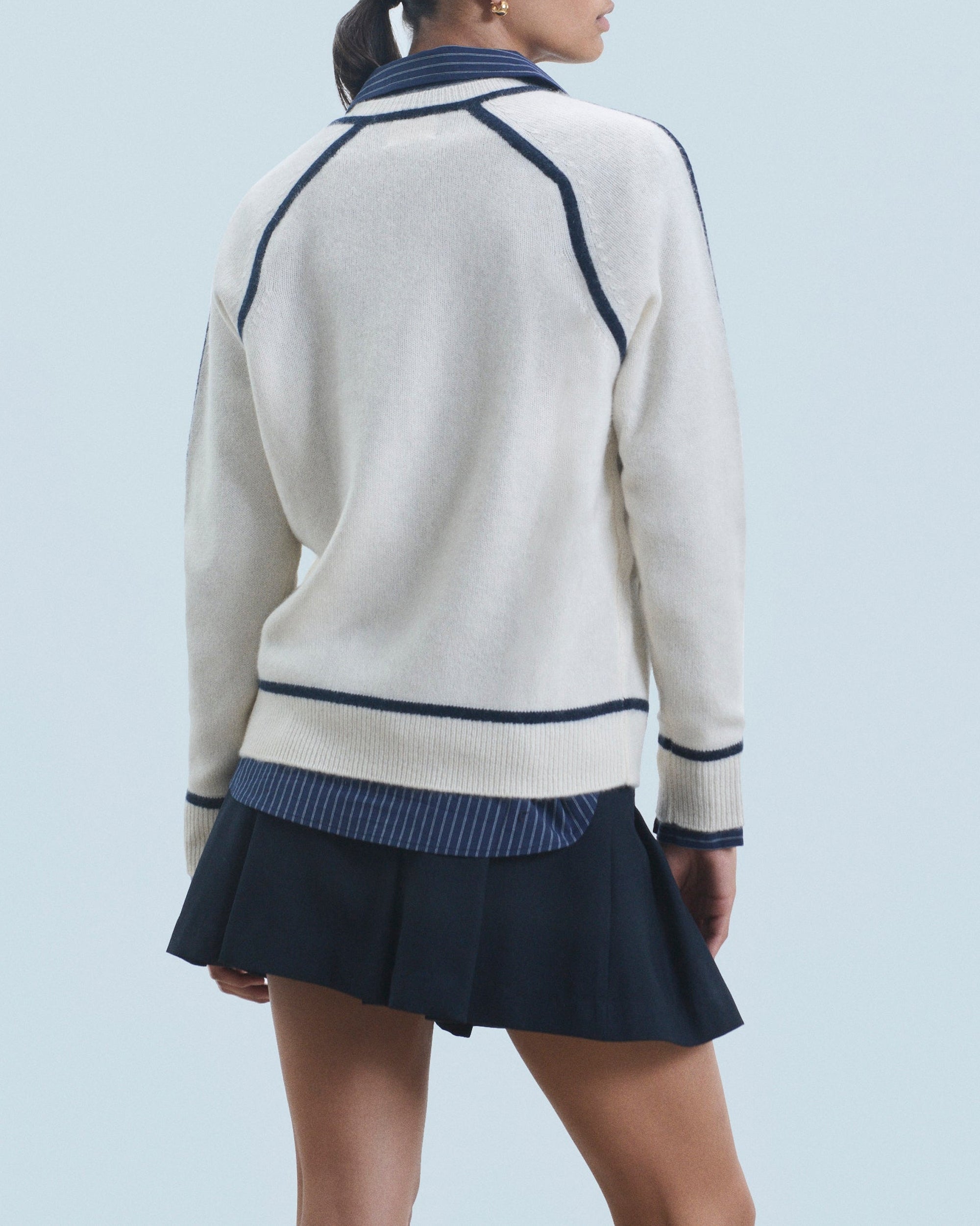 Pull à col V en cachemire - Ecru