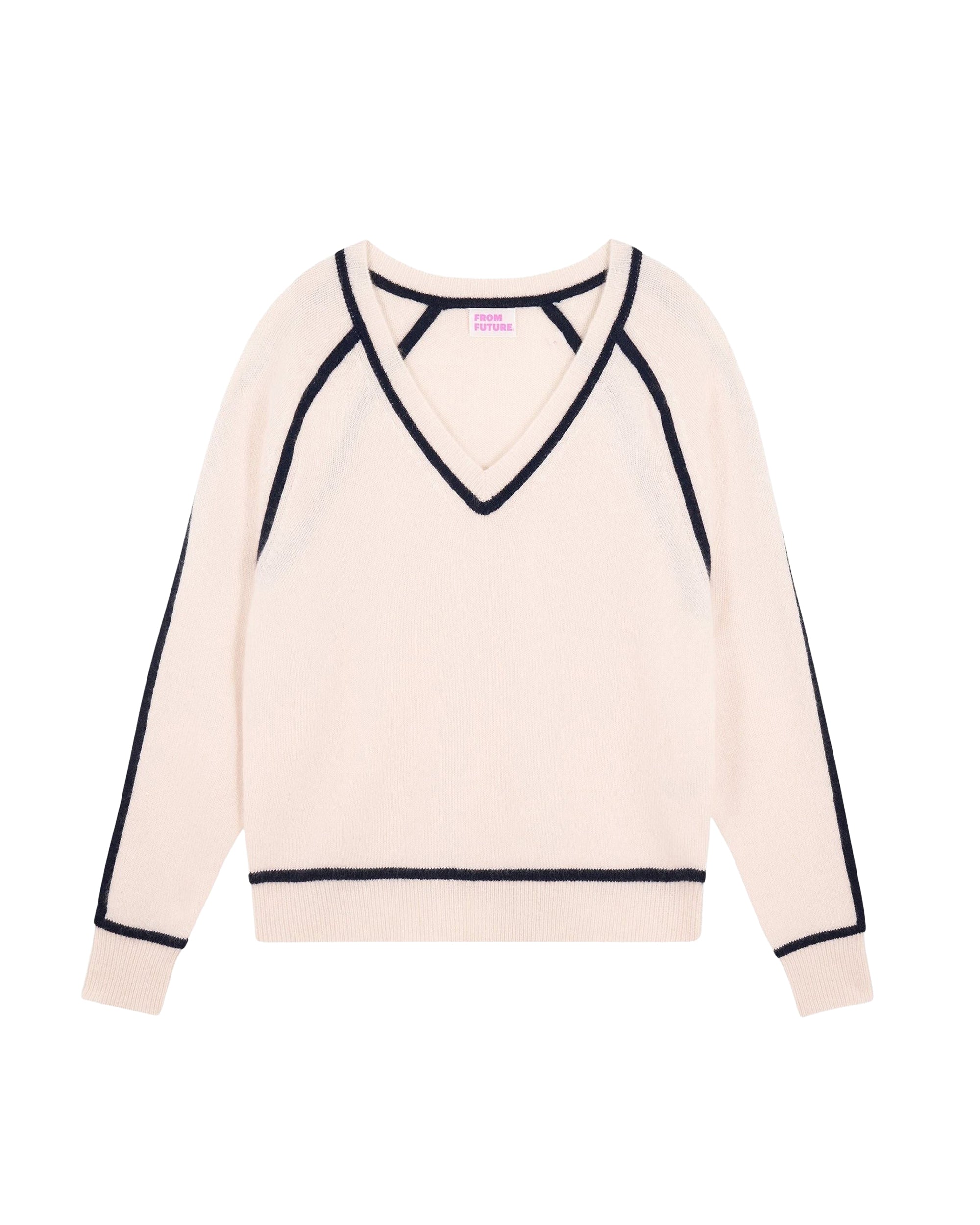 Pull à col V en cachemire - Ecru