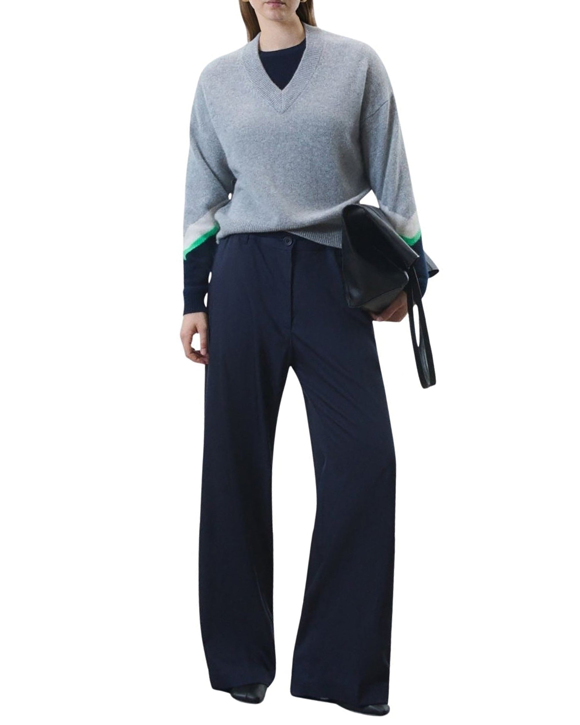 Pull à col V en cachemire - Gris Chiné Foncé