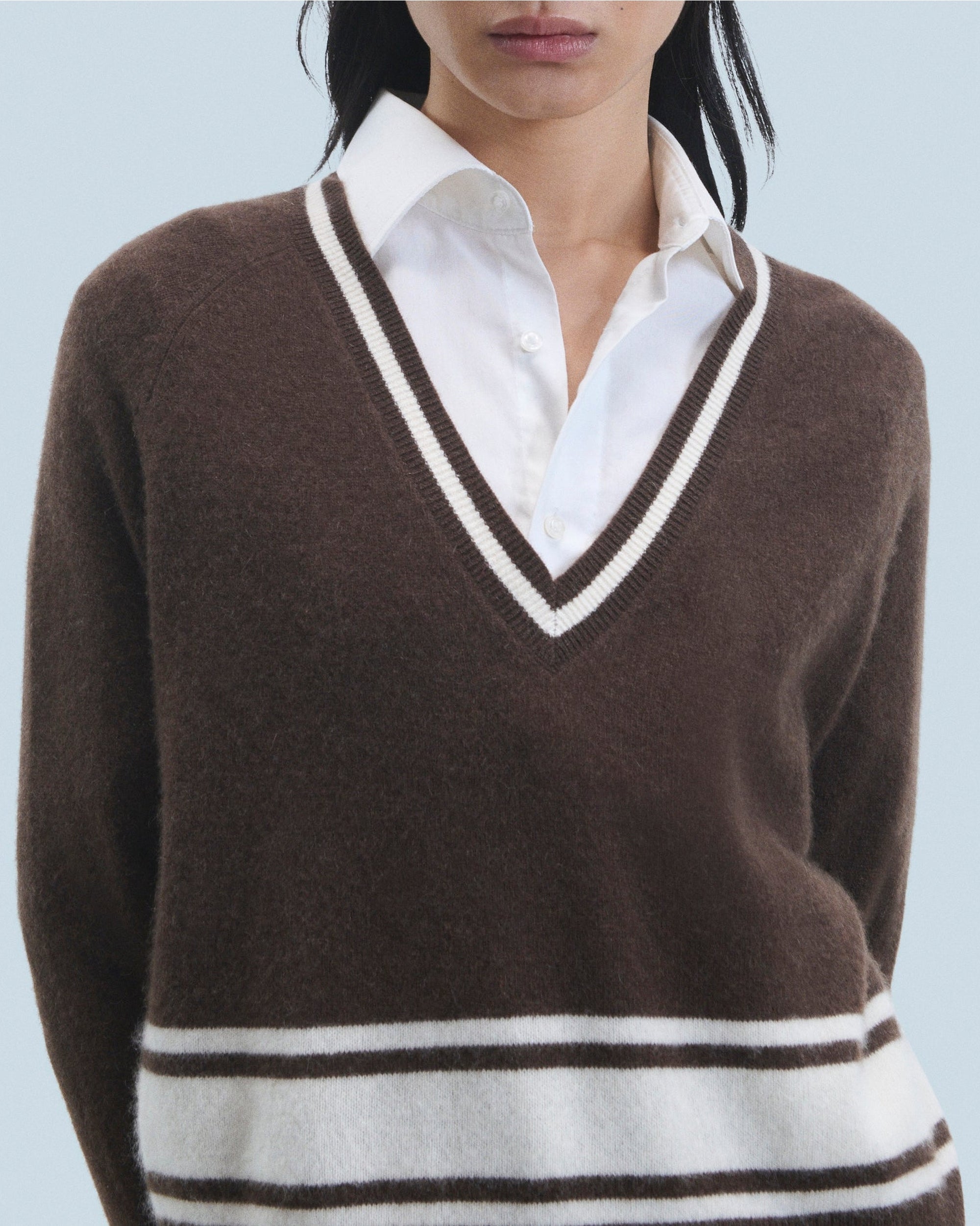 Pull à col V en cachemire - Chocolat