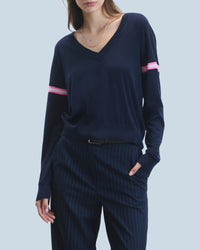 Pull à col V en laine - Navy