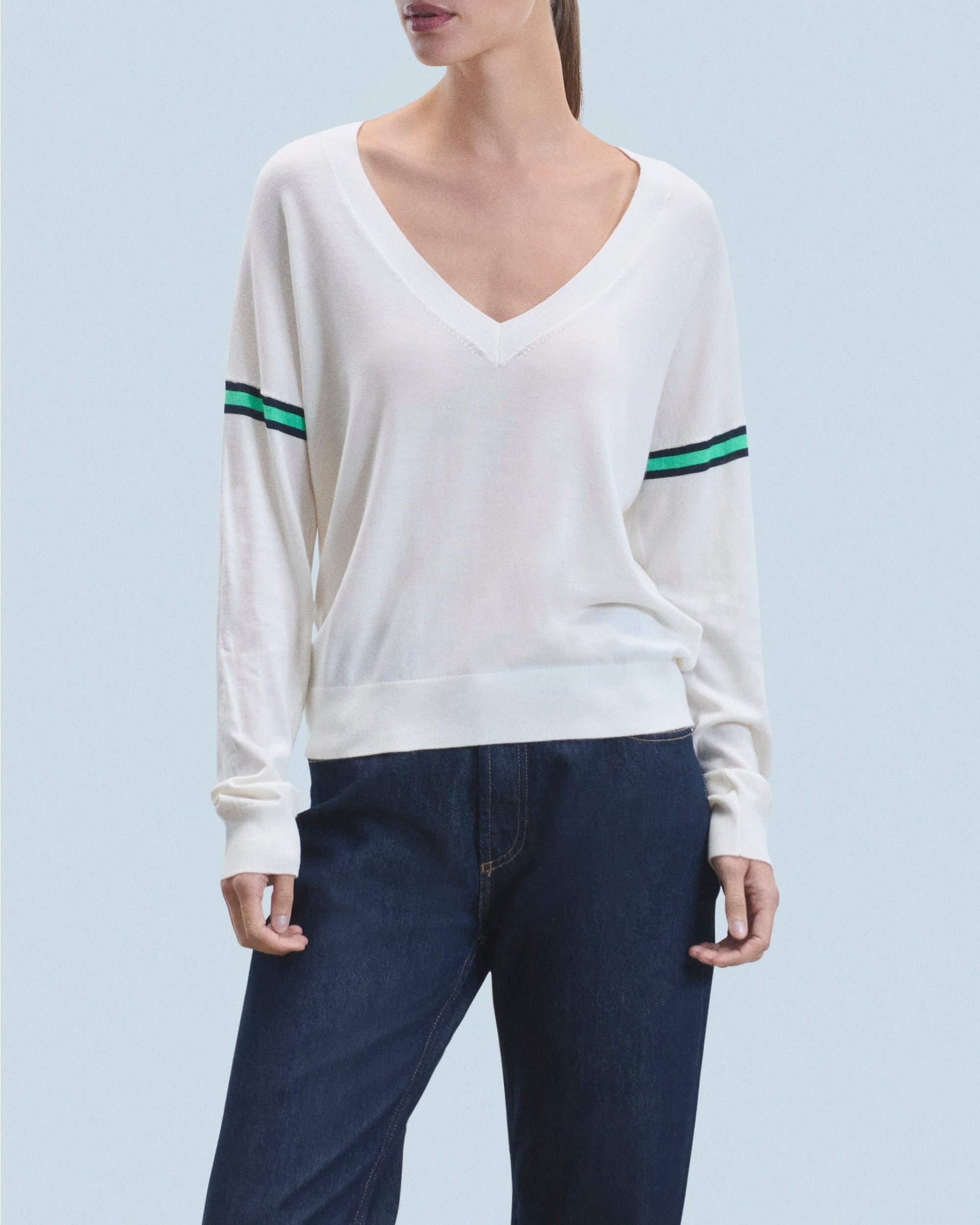 ZZ HORS LIGNE Pull à col V en laine - Ecru