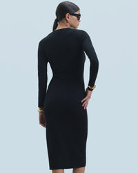 NOIR / NEW / QTY : 69 / Robe Longue Manche Longue à Cotes Fendue - Noir