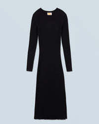 NOIR / NEW / QTY : 69 / Robe Longue Manche Longue à Cotes Fendue - Noir