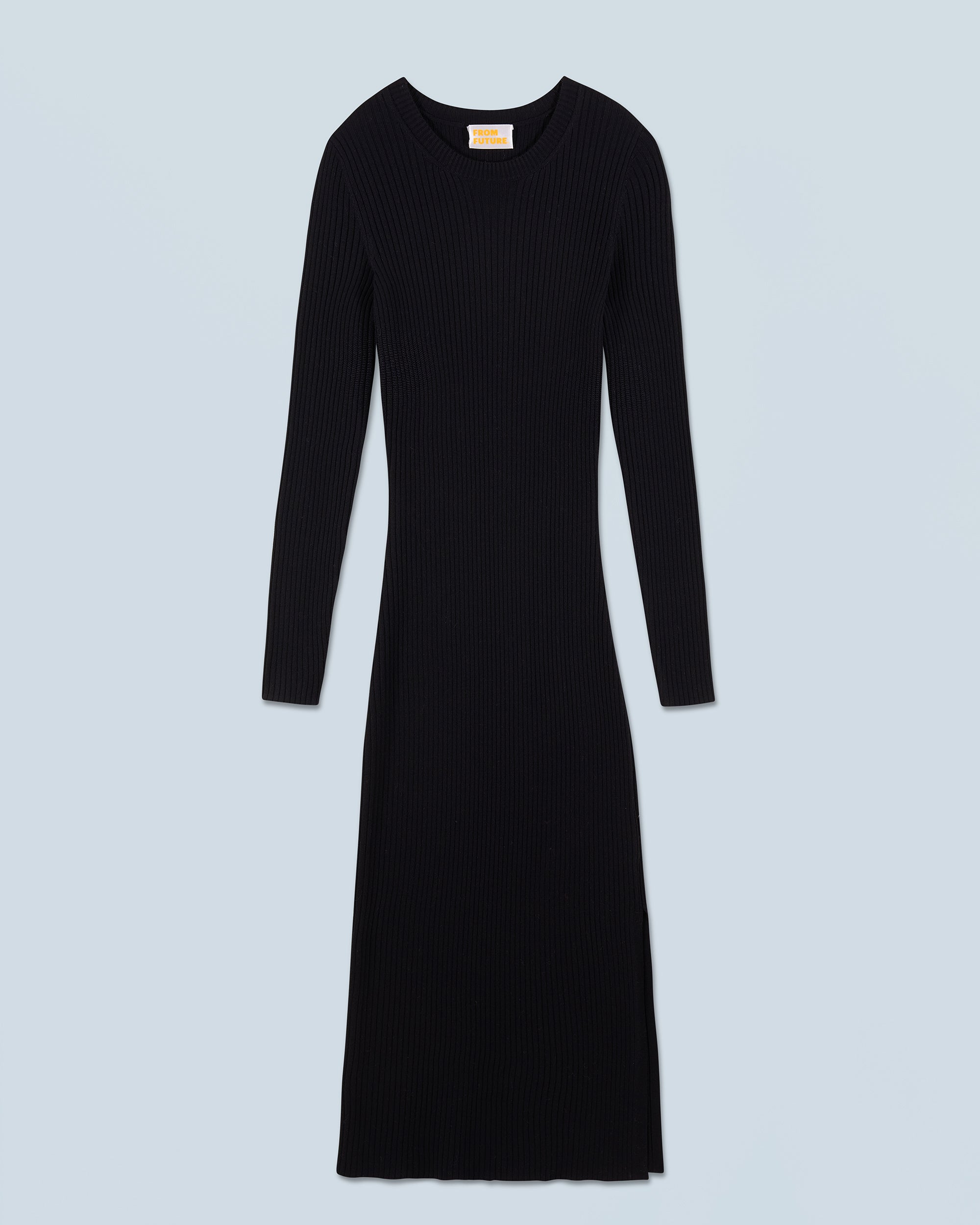 NOIR / NEW / QTY : 69 / Robe Longue Manche Longue à Cotes Fendue - Noir