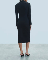 Robe longue à col polo en laine - Noir
