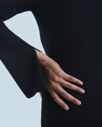 Robe longue à col polo en laine - Noir