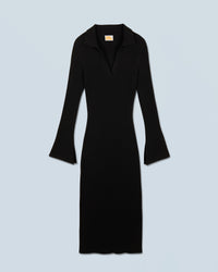 NOIR / NEW / QTY : 99 / Robe Longue Manche Longue Col Polo - Noir