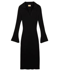Robe longue à col polo en laine - Noir
