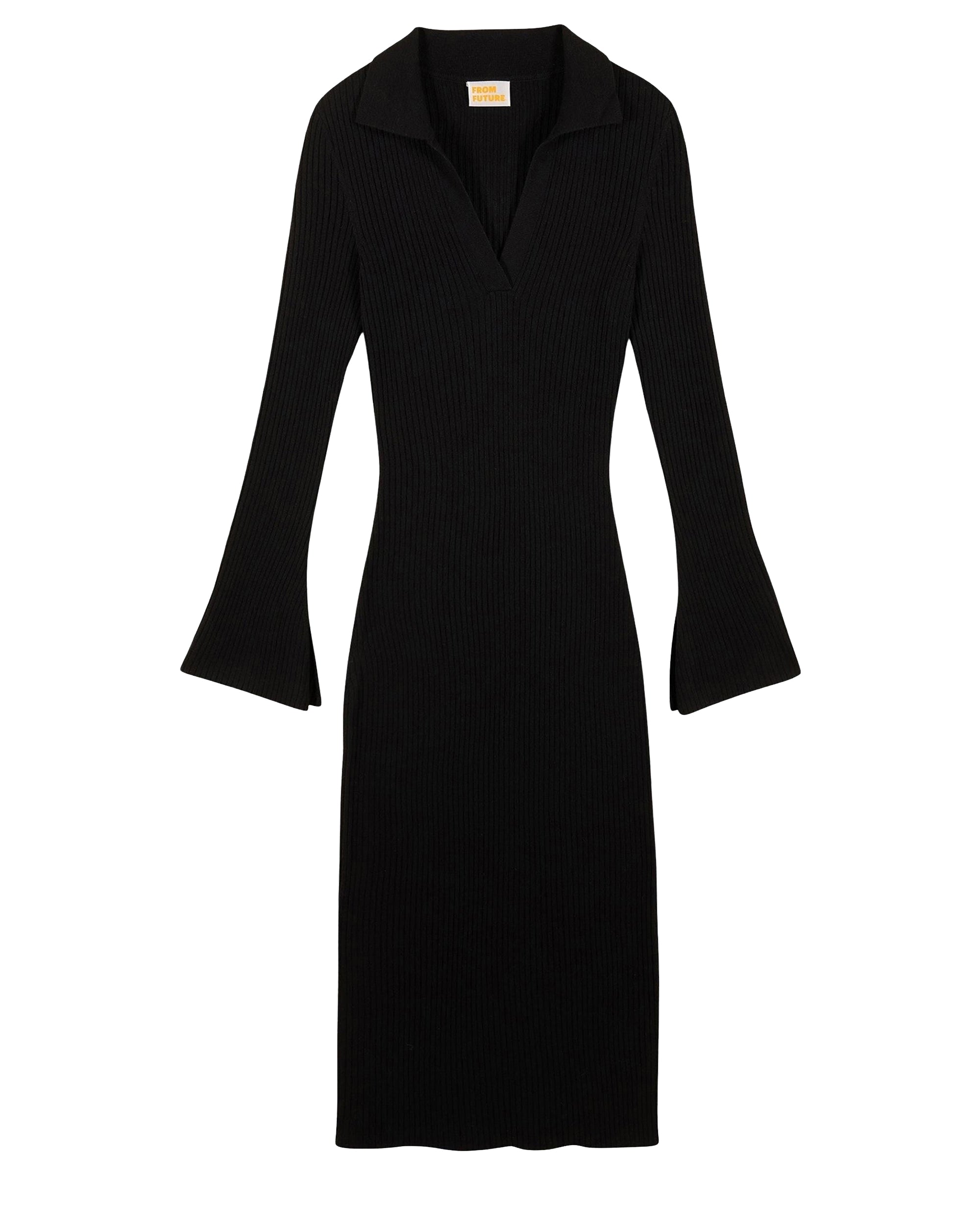 Robe longue à col polo en laine - Noir