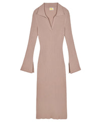 Robe longue à col polo en laine - Tropical Camel