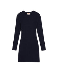 Metallised short dress in wool - Navy