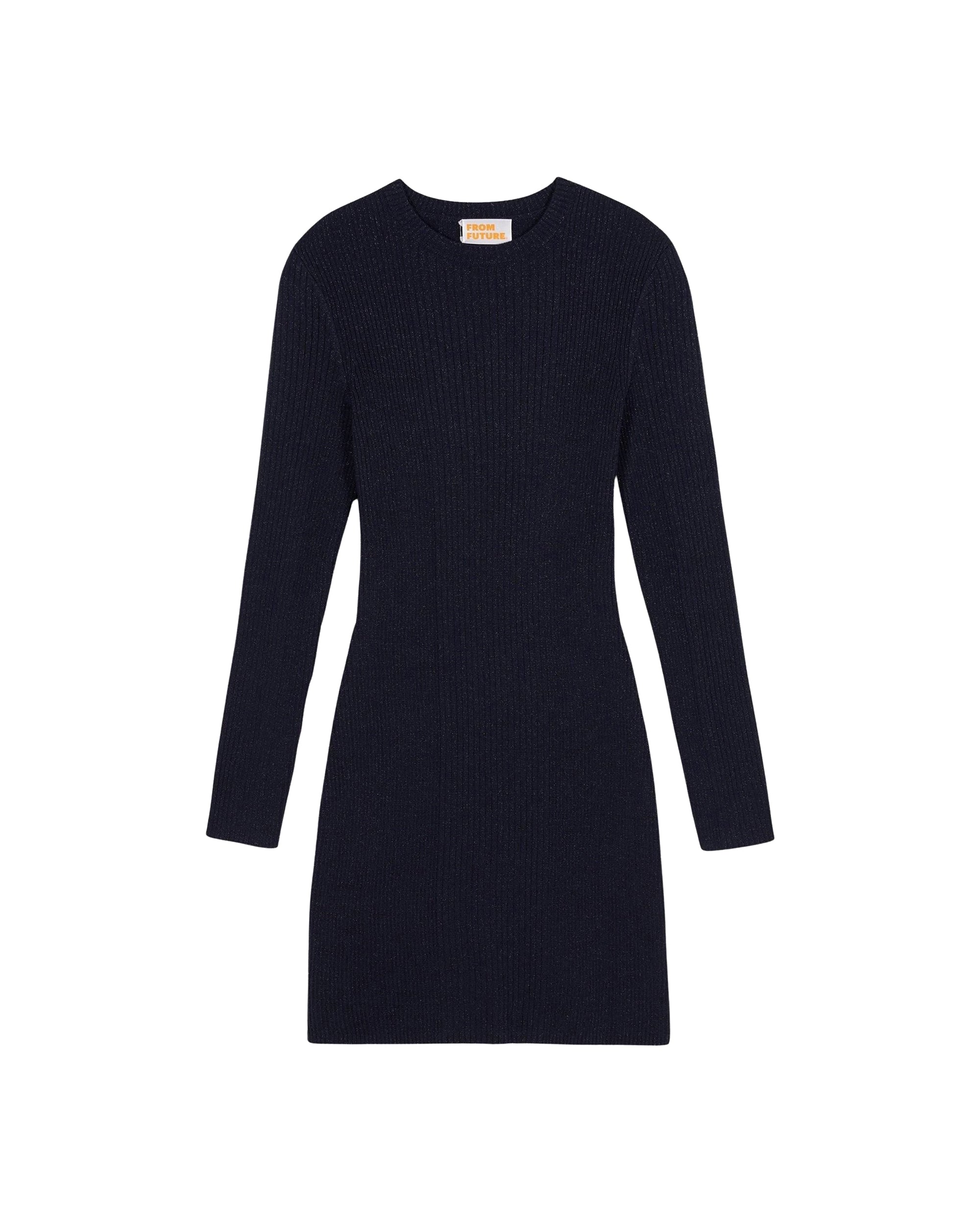 Metallised short dress in wool - Navy