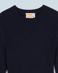Metallised short dress in wool - Navy