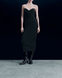 Robe longue à bretelles en laine - Noir