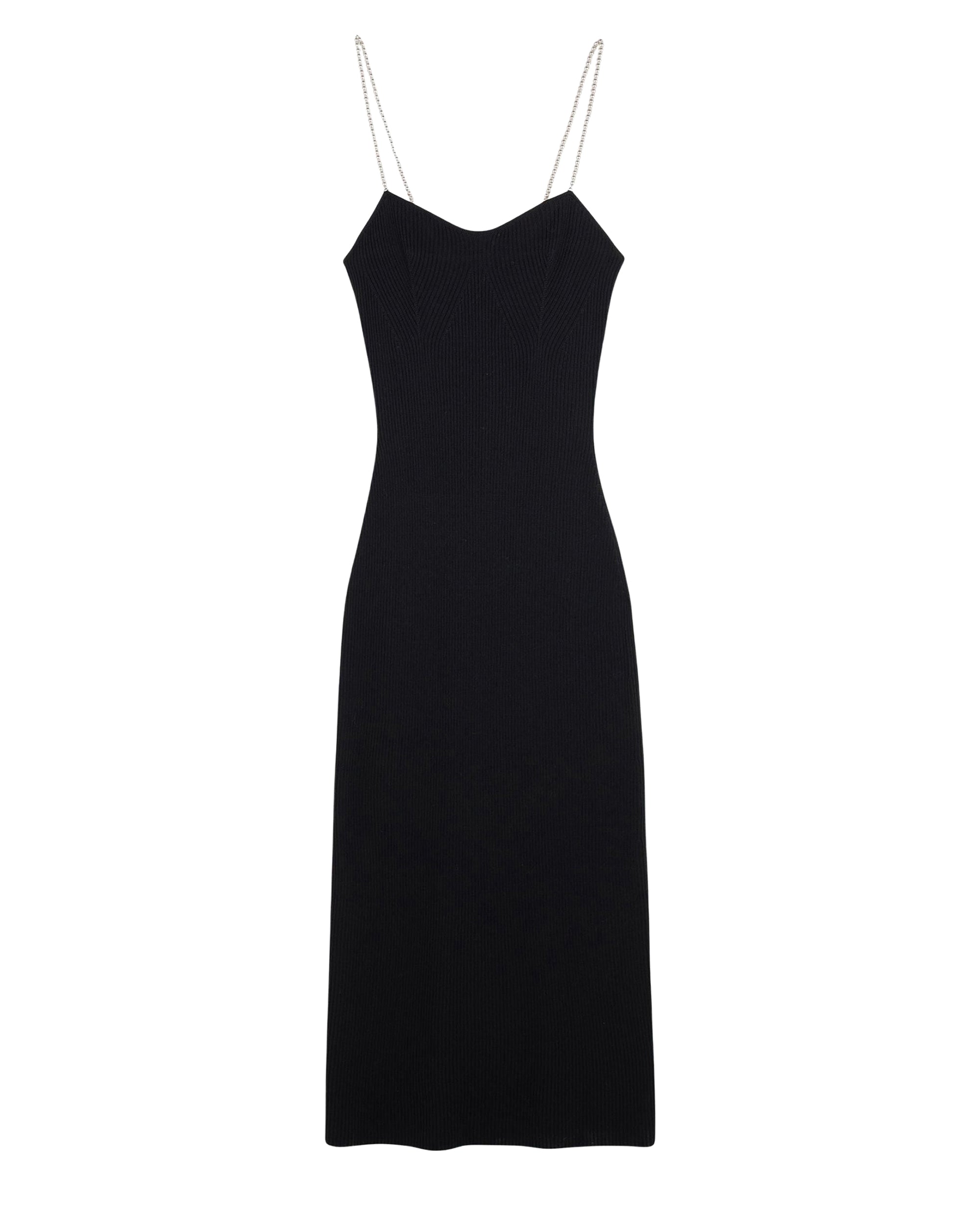 Robe longue à bretelles en laine - Noir
