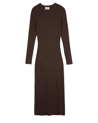Robe longue à manches longues en laine - Chocolat