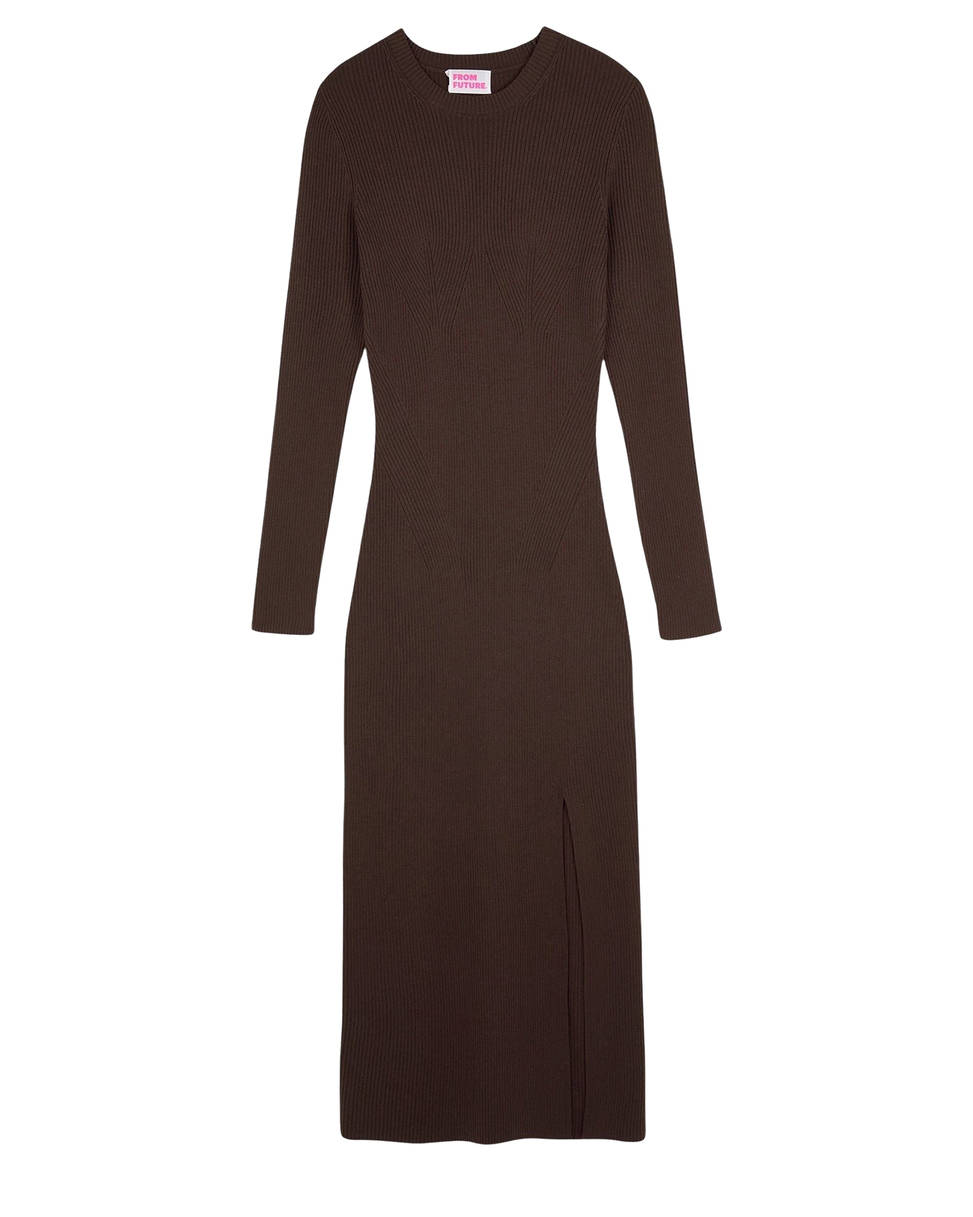 Robe longue à manches longues en laine - Chocolat
