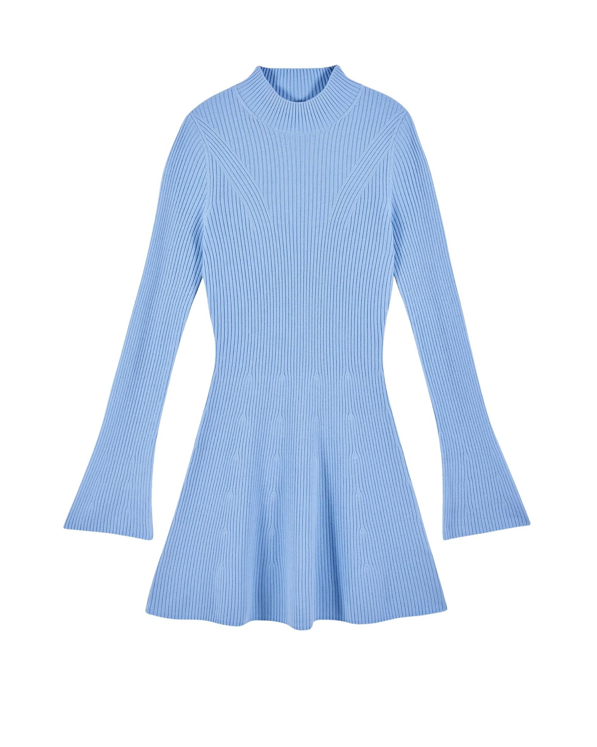 Robe courte à manches longues en laine - Baby Blue