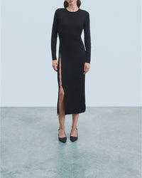 Robe longue à manches longues en laine - Noir