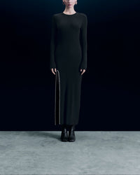 Robe longue à manches longues en laine - Noir