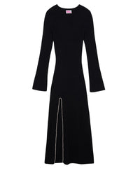 Robe longue à manches longues en laine - Noir