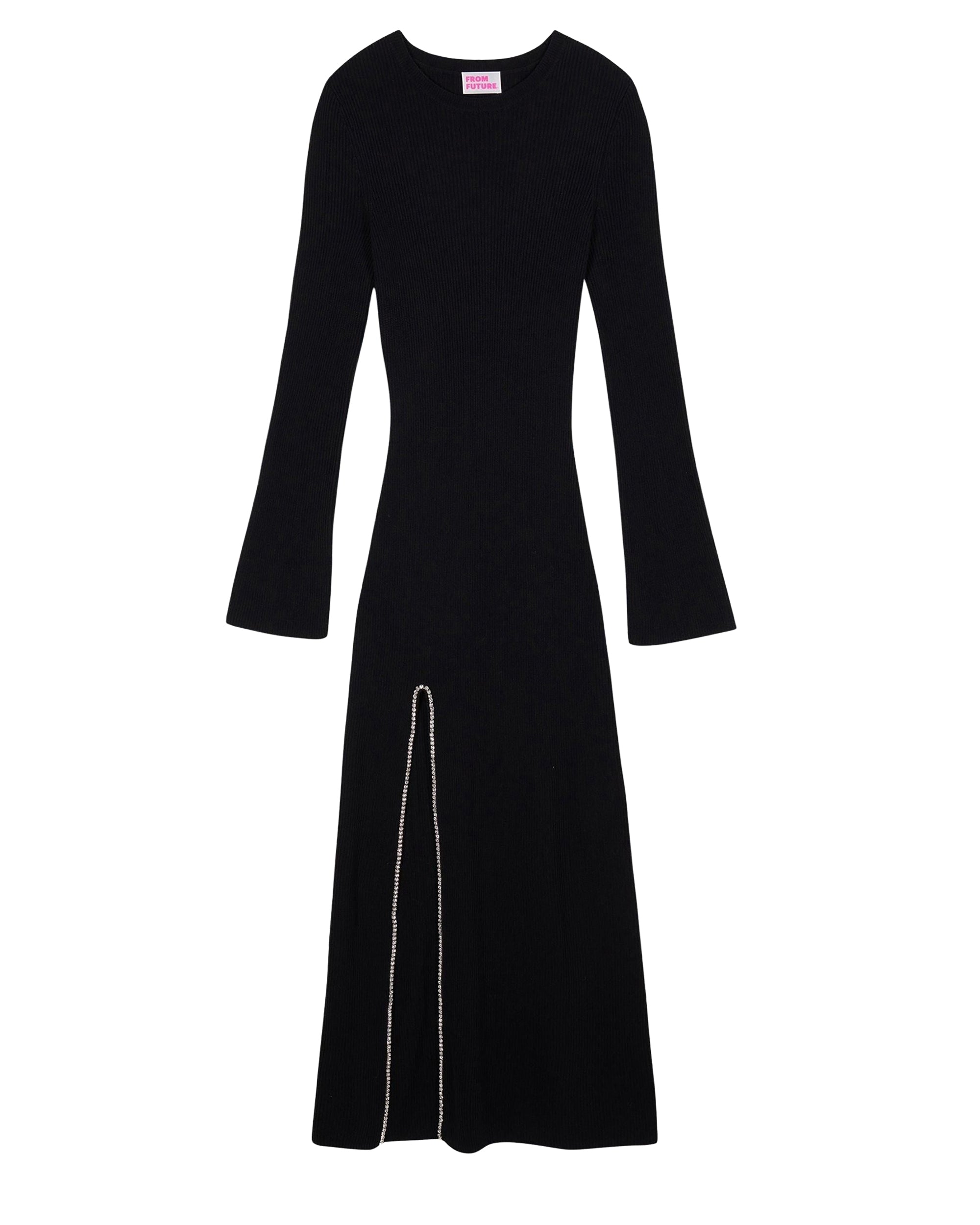 Robe longue à manches longues en laine - Noir