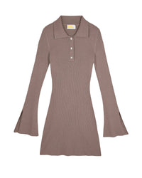 Short dress with long sleeves in wool - Taupe