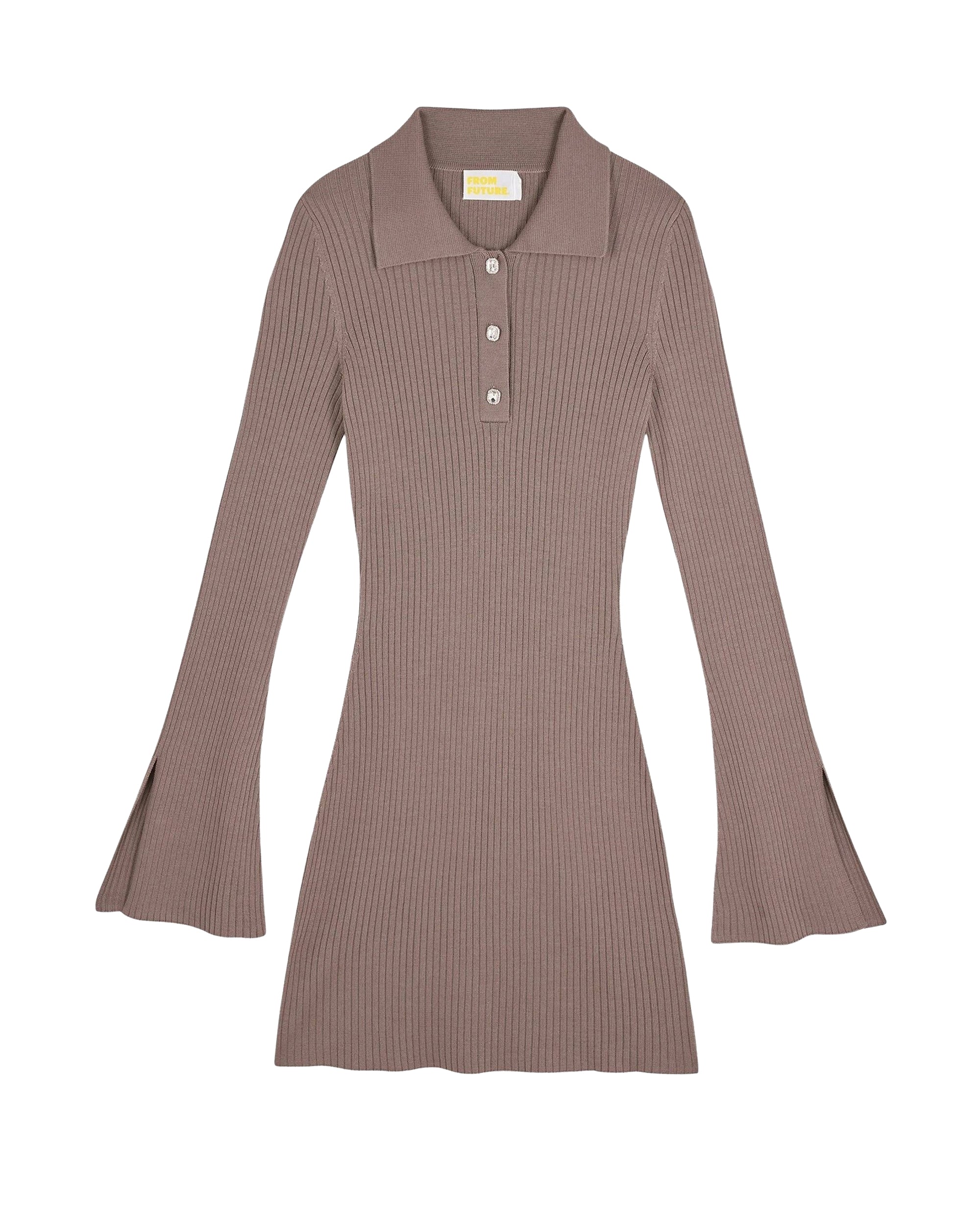 Short dress with long sleeves in wool - Taupe