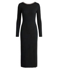 Robe longue à manches longues en laine - Noir