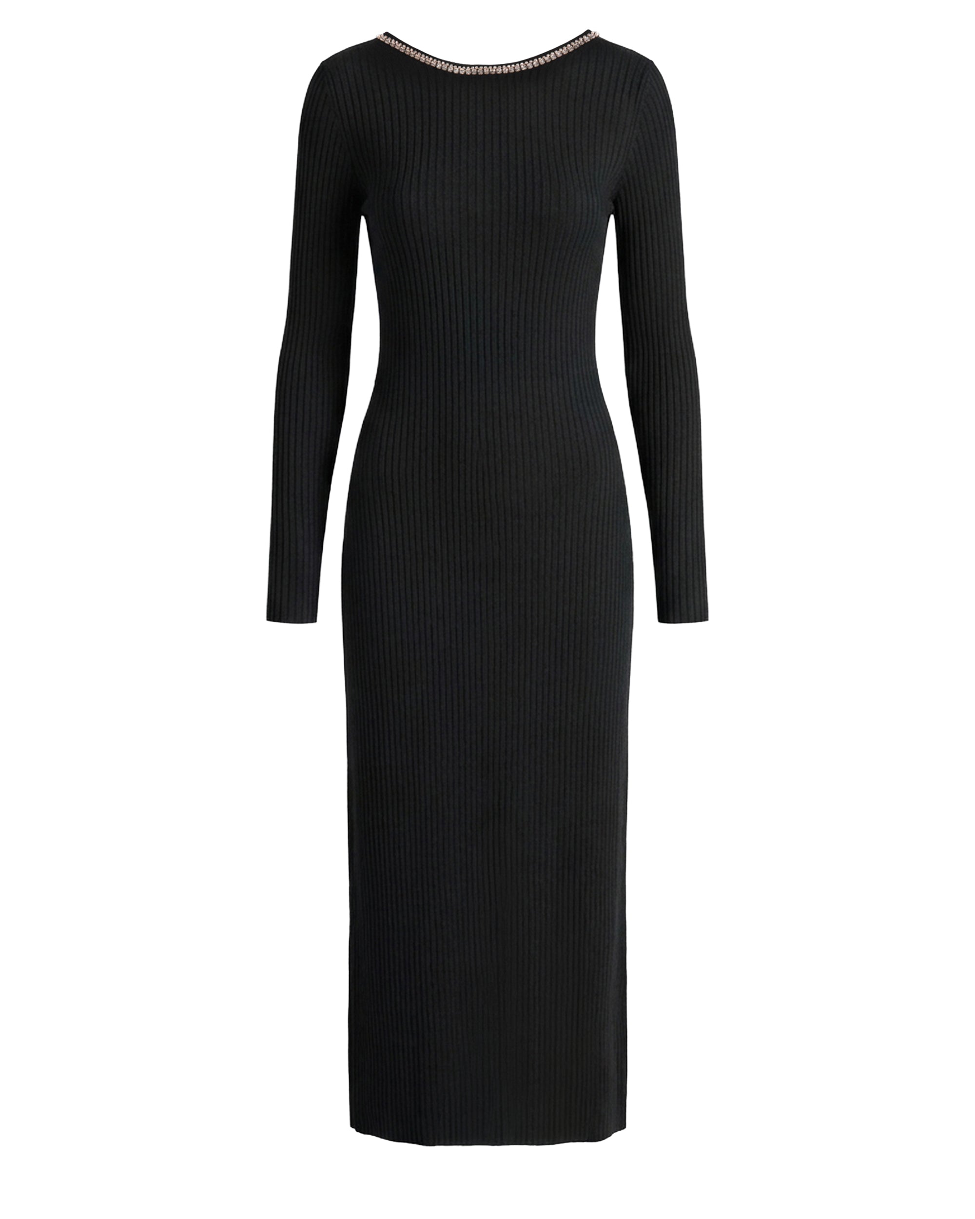 Robe longue à manches longues en laine - Noir