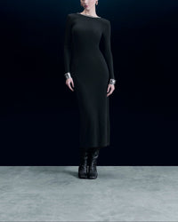 Robe longue à manches longues en laine - Noir
