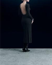 Robe longue à manches longues en laine - Noir