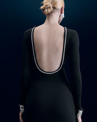 Robe longue à manches longues en laine - Noir