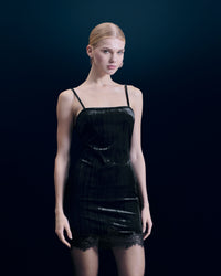 NOIR / NEW / QTY : 135 / Robe Courte Bretelle Velours Crinkle - Noir
