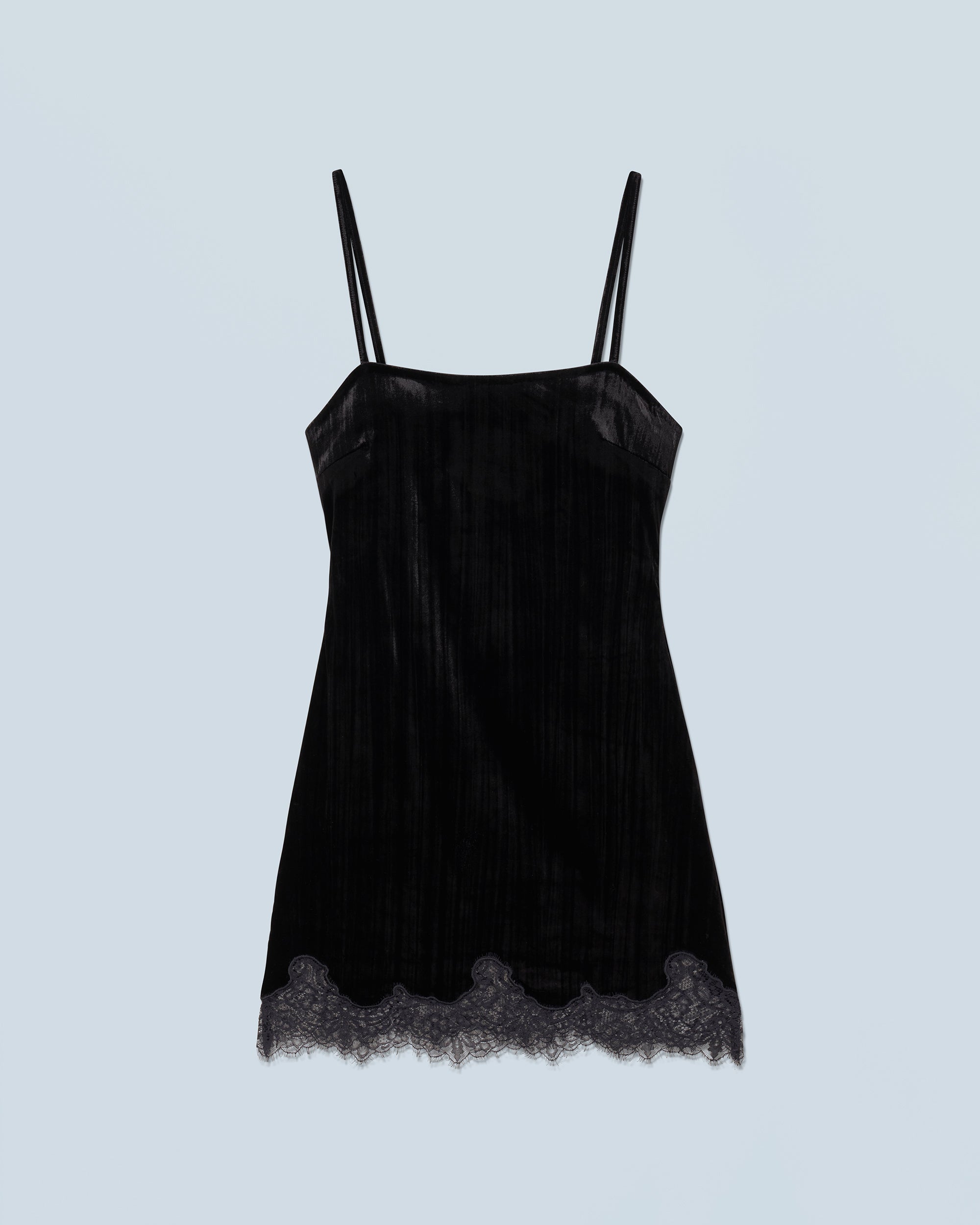 NOIR / NEW / QTY : 135 / Robe Courte Bretelle Velours Crinkle - Noir